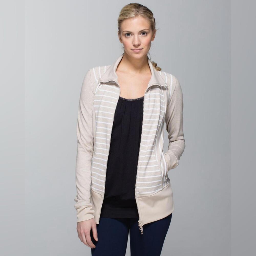 1 Lululemon Nice Asana Jacket - Deauville Stripe Heathered Cashew White